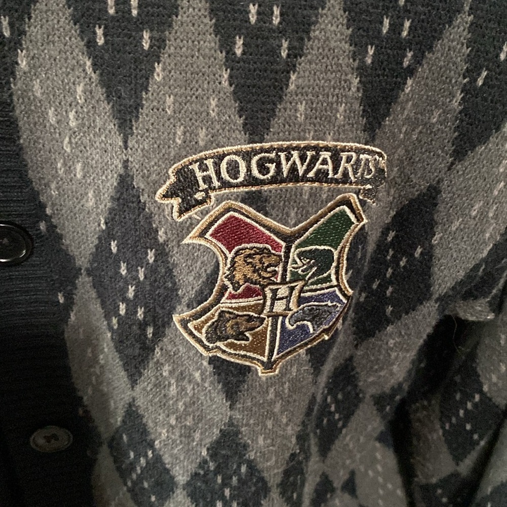 Harry Potter Hogwarts black and grey diamond patterned cardigan sweater - Picture 2 of 8